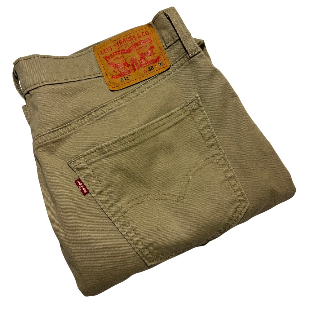 Levis 541 Athletic Taper Mens Khaki Tan Pants 35x32 Cotton Blend Twill Trousers